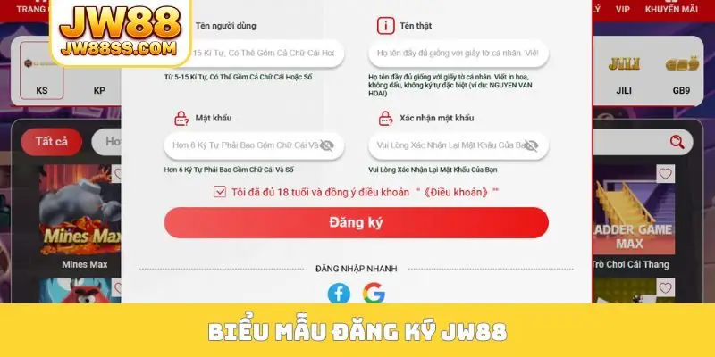 Biểu mẫu đăng ký JW88